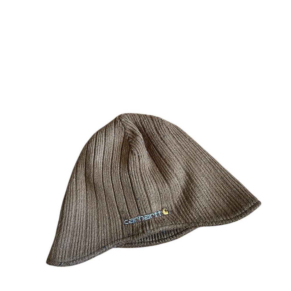 🟤CARHARTT: Men’s tan, one size fits most, logo ribbed beanie, preowned🟤
